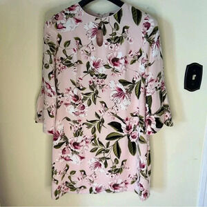 White House Black Market Womens Dress Pink Floral Print Flutter Sleeve